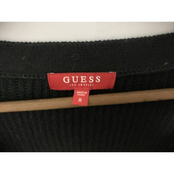 Guess Los Angeles Womens Lace Up Black Long Sleeve Thermal Blouse Top - Picture 2 of 6